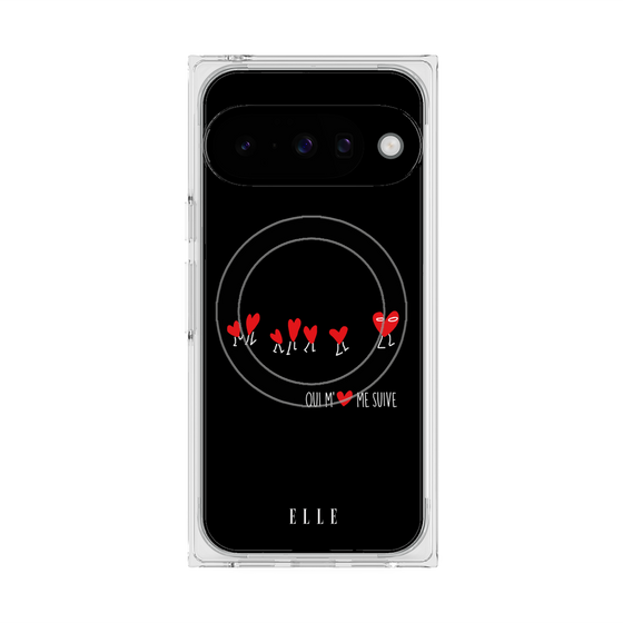 プレミアムスクエアケース with Pixelsnap［ ELLE - Let who love me follow me - ブラック ］