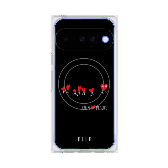 プレミアムスクエアケース with Pixelsnap［ ELLE - Let who love me follow me - ブラック ］