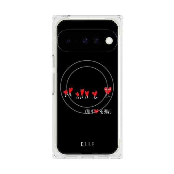 プレミアムスクエアケース with Pixelsnap［ ELLE - Let who love me follow me - ブラック ］
