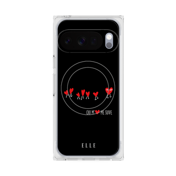 プレミアムスクエアケース with Pixelsnap［ ELLE - Let who love me follow me - ブラック ］