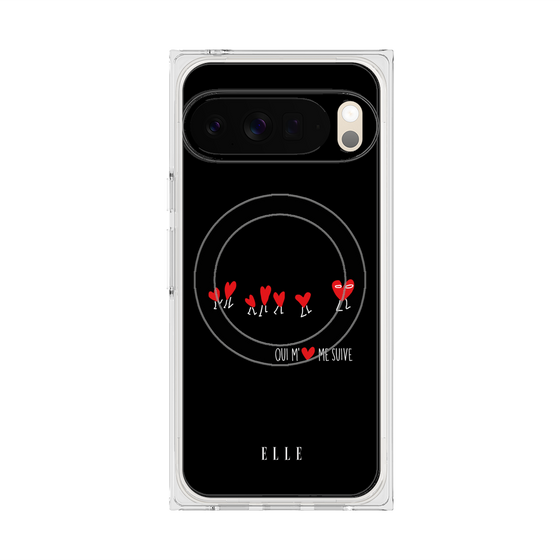 プレミアムスクエアケース with Pixelsnap［ ELLE - Let who love me follow me - ブラック ］