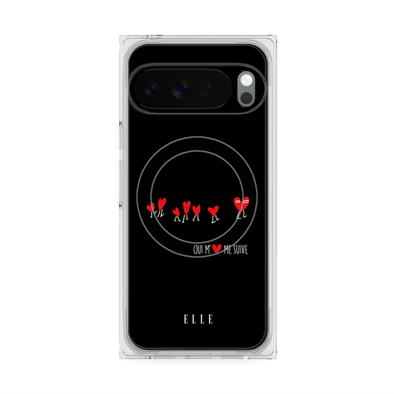 プレミアムスクエアケース with Pixelsnap［ ELLE - Let who love me follow me - ブラック ］
