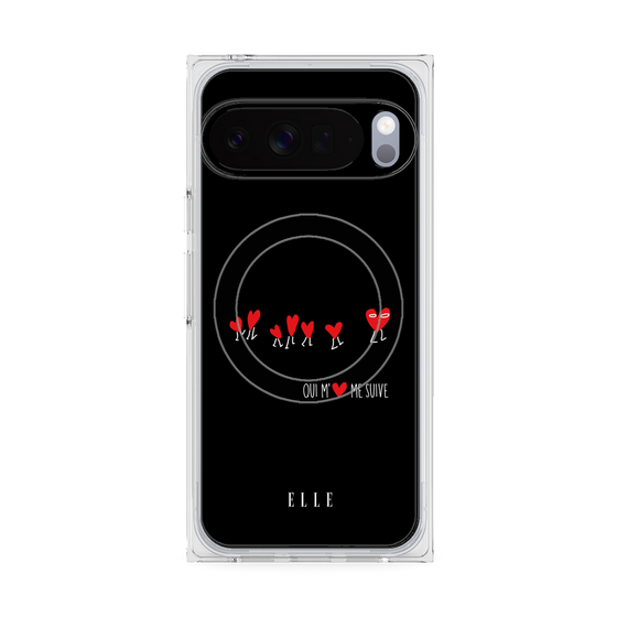 プレミアムスクエアケース with Pixelsnap［ ELLE - Let who love me follow me - ブラック ］