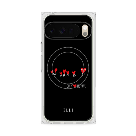 プレミアムスクエアケース with Pixelsnap［ ELLE - Let who love me follow me - ブラック ］