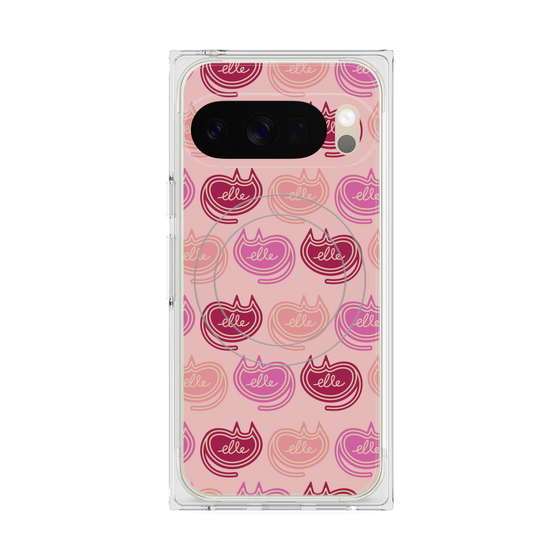 プレミアムスクエアケース with Pixelsnap［ ELLE - Cat Pattern - ピンク ］