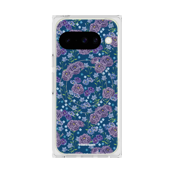 プレミアムスクエアケース with Pixelsnap［ 日比谷花壇 - FloralSymphony - ネイビー ］