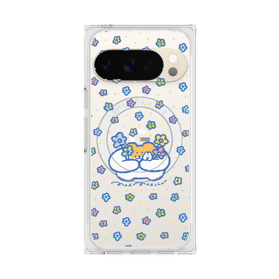 プレミアムスクエアケース with Pixelsnap［ もくもくちゃん - フラワー ］