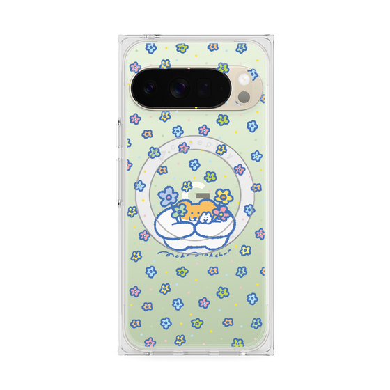 プレミアムスクエアケース with Pixelsnap［ もくもくちゃん - フラワー ］