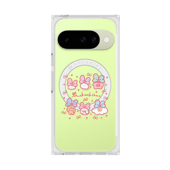 プレミアムスクエアケース with Pixelsnap［ もくもくちゃん - リボン ］