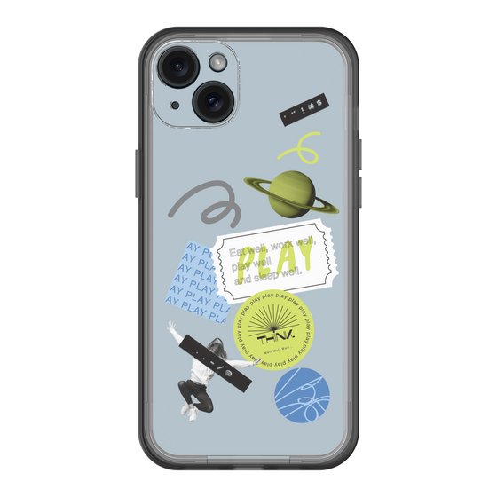 スリムプロテクションプレミアムケース［ Playful sticker - Dusty Blue ］