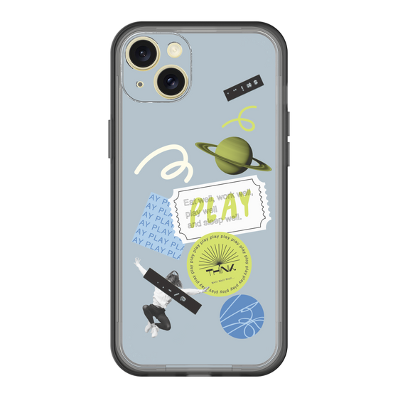 スリムプロテクションプレミアムケース［ Playful sticker - Dusty Blue ］
