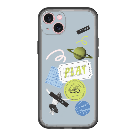 スリムプロテクションプレミアムケース［ Playful sticker - Dusty Blue ］