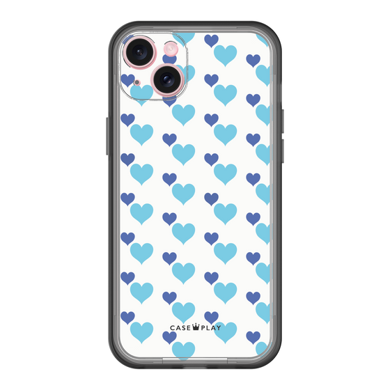 スリムプロテクションプレミアムケース［ Stripe Hearts - Blue ］