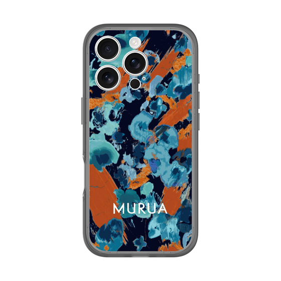 スリムプロテクションプレミアムケース［ MURUA - アートプリント - Navy × Orange ］