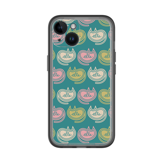 スリムプロテクションプレミアムケース［ ELLE - Cat Pattern - グリーン ］