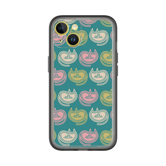 スリムプロテクションプレミアムケース［ ELLE - Cat Pattern - グリーン ］