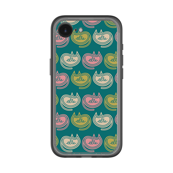 スリムプロテクションプレミアムケース［ ELLE - Cat Pattern - グリーン ］