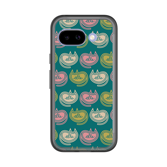 スリムプロテクションプレミアムケース［ ELLE - Cat Pattern - グリーン ］