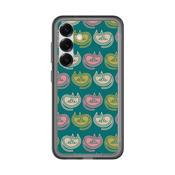 スリムプロテクションプレミアムケース［ ELLE - Cat Pattern - グリーン ］