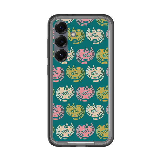 スリムプロテクションプレミアムケース［ ELLE - Cat Pattern - グリーン ］