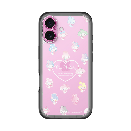 スリムプロテクションプレミアムケース［ マイメロディ50周年・クロミ20周年 - マイメロディ - ガーリーポップハート総柄 ］