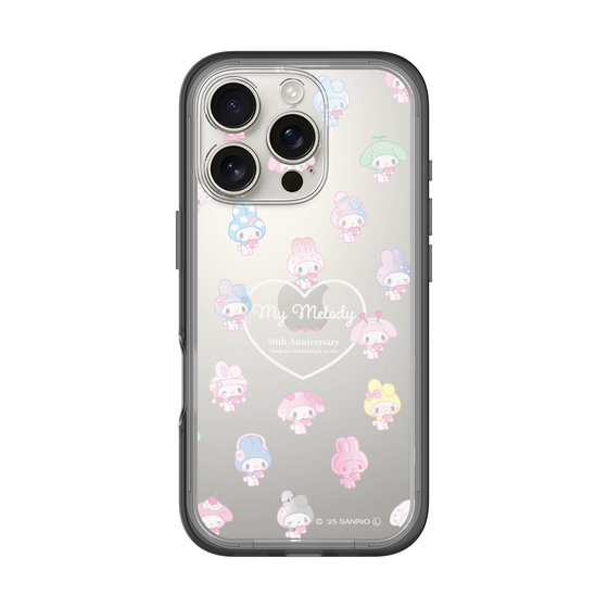 スリムプロテクションプレミアムケース［ マイメロディ50周年・クロミ20周年 - マイメロディ - ガーリーポップハート総柄 ］