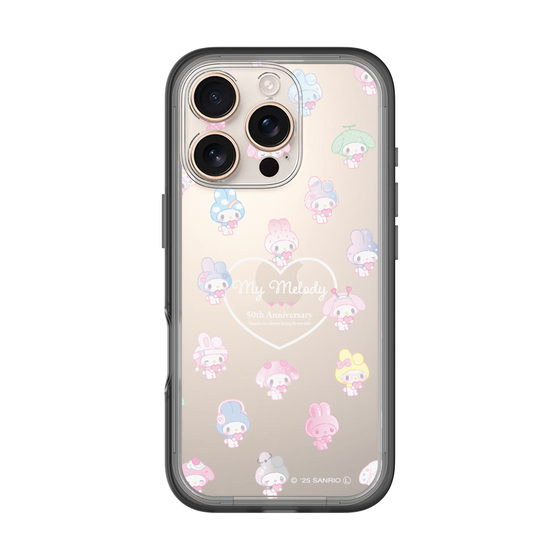スリムプロテクションプレミアムケース［ マイメロディ50周年・クロミ20周年 - マイメロディ - ガーリーポップハート総柄 ］