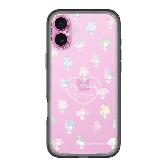 スリムプロテクションプレミアムケース［ マイメロディ50周年・クロミ20周年 - マイメロディ - ガーリーポップハート総柄 ］