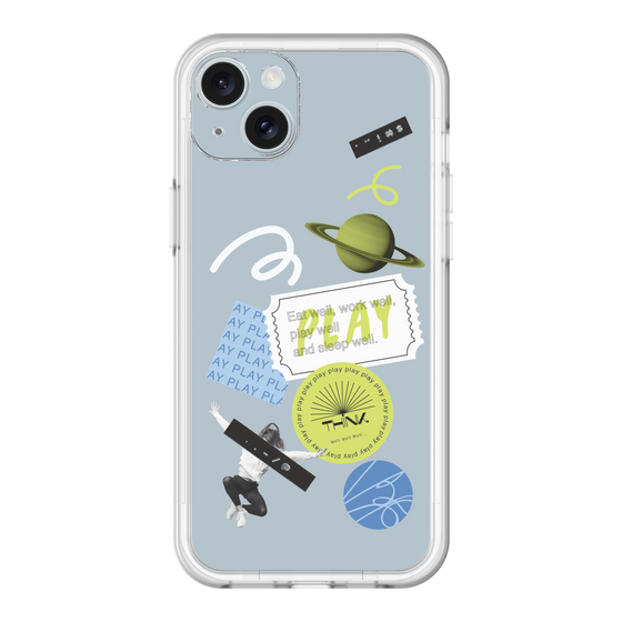スリムプロテクションプレミアムケース［ Playful sticker - Dusty Blue ］