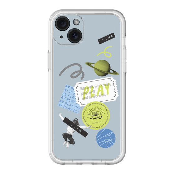 スリムプロテクションプレミアムケース［ Playful sticker - Dusty Blue ］