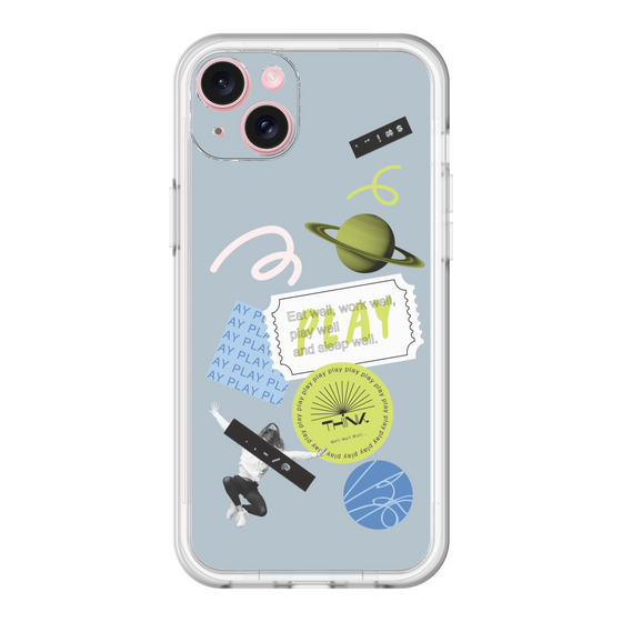 スリムプロテクションプレミアムケース［ Playful sticker - Dusty Blue ］