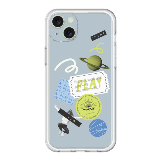 スリムプロテクションプレミアムケース［ Playful sticker - Dusty Blue ］