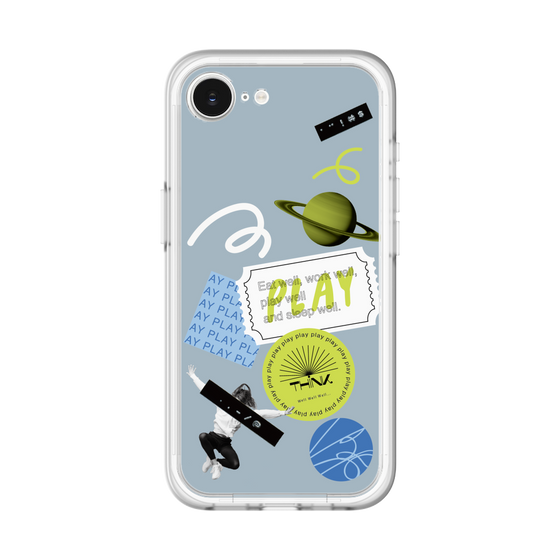 スリムプロテクションプレミアムケース［ Playful sticker - Dusty Blue ］