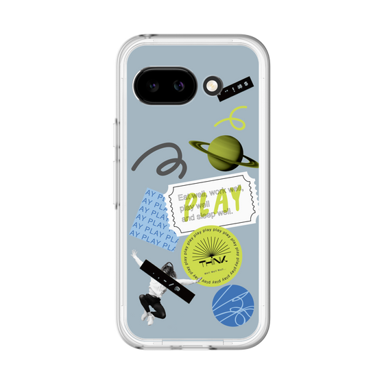 スリムプロテクションプレミアムケース［ Playful sticker - Dusty Blue ］