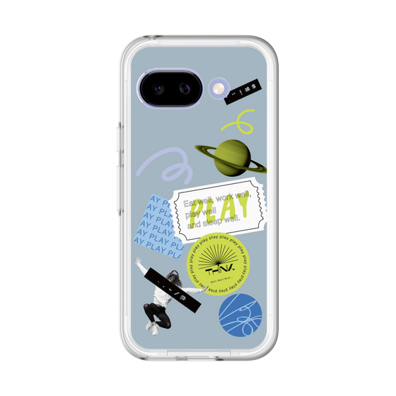 スリムプロテクションプレミアムケース［ Playful sticker - Dusty Blue ］