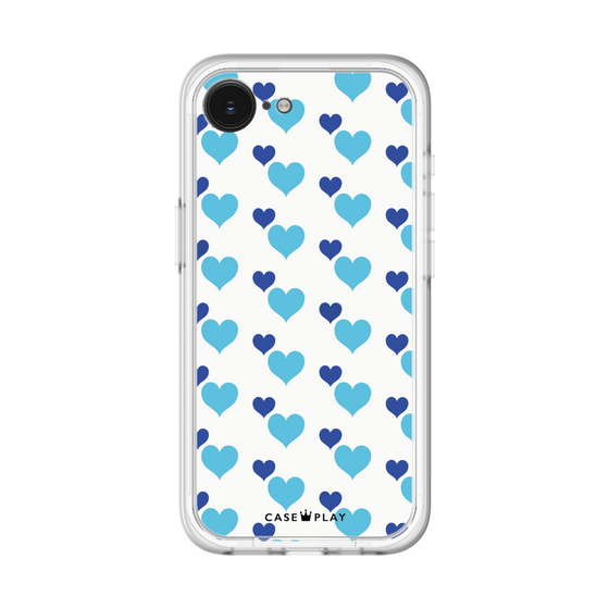 スリムプロテクションプレミアムケース［ Stripe Hearts - Blue ］
