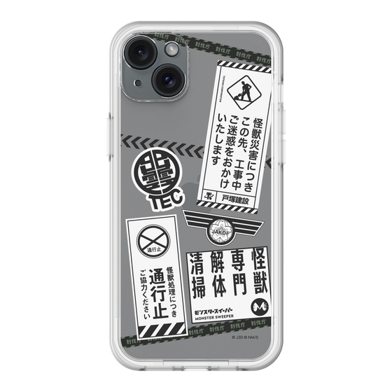 スリムプロテクションプレミアムケース［ 怪獣8号 - ステッカー - モノクロ ］