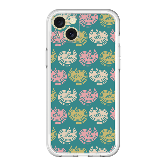 スリムプロテクションプレミアムケース［ ELLE - Cat Pattern - グリーン ］