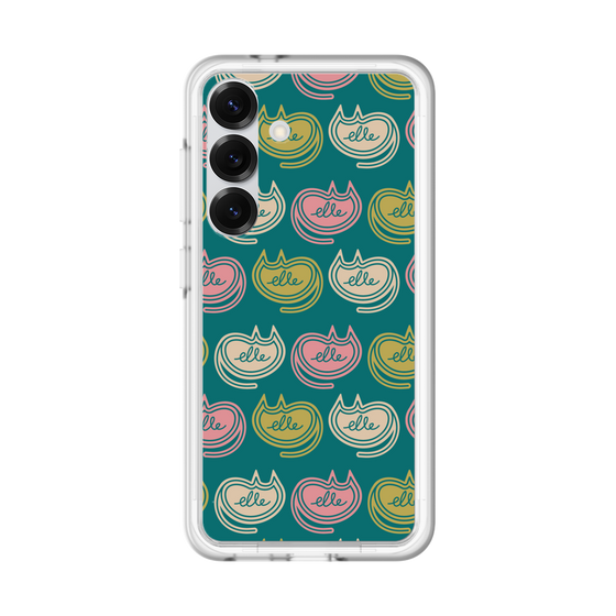 スリムプロテクションプレミアムケース［ ELLE - Cat Pattern - グリーン ］