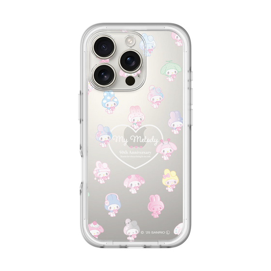 スリムプロテクションプレミアムケース［ マイメロディ50周年・クロミ20周年 - マイメロディ - ガーリーポップハート総柄 ］
