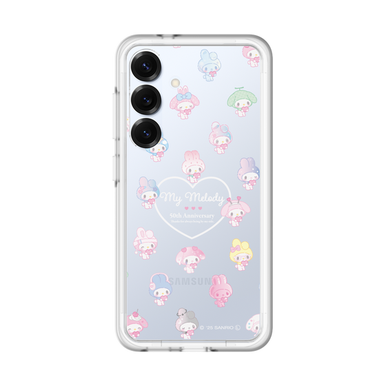 スリムプロテクションプレミアムケース［ マイメロディ50周年・クロミ20周年 - マイメロディ - ガーリーポップハート総柄 ］