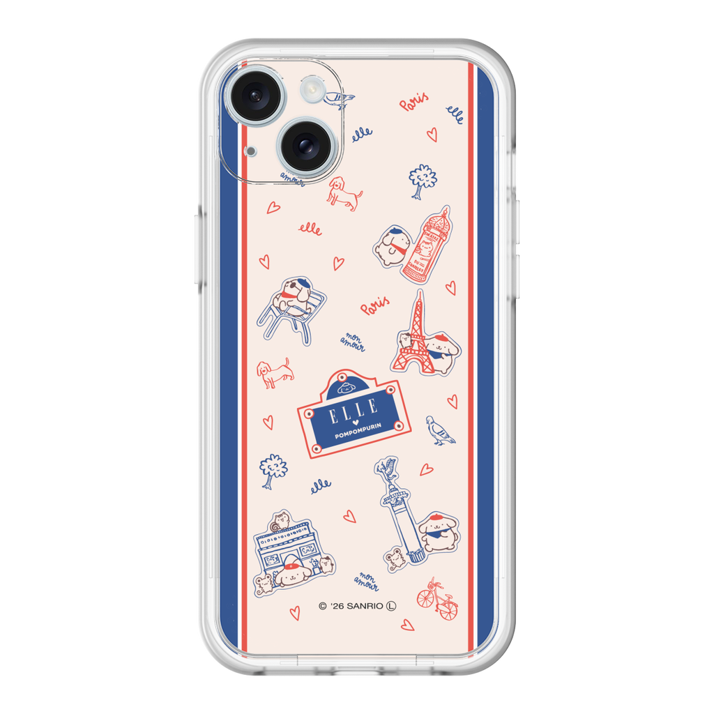 スリムプロテクションプレミアムケース for Apple iPhone 15 Plus［ ELLE×ポムポムプリン - パリでお出かけ ］