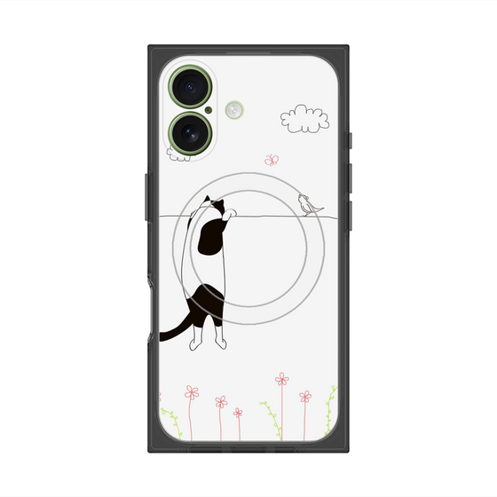 プレミアムスクエアケース with MagSafe［ 夢中に覗く三毛ねこ ］