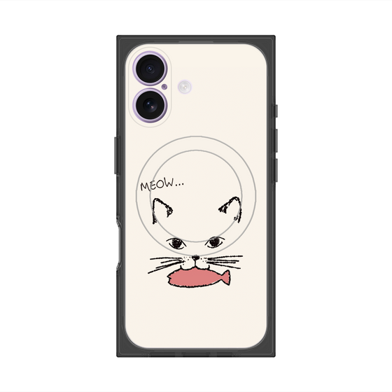 プレミアムスクエアケース with MagSafe［ 食いしん坊なねこ - White ］