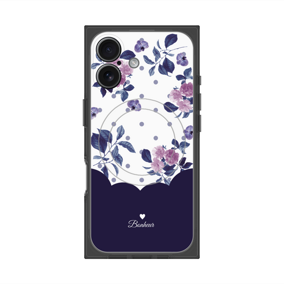 プレミアムスクエアケース with MagSafe［ ツインドットフラワー - Navy ］
