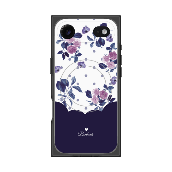 プレミアムスクエアケース with MagSafe［ ツインドットフラワー - Navy ］