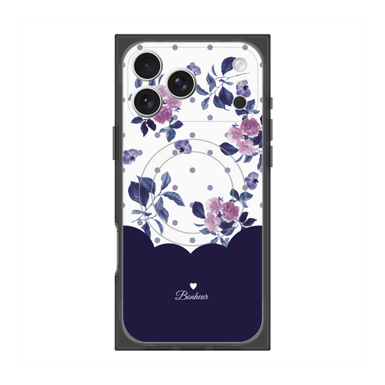 プレミアムスクエアケース with MagSafe［ ツインドットフラワー - Navy ］