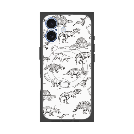 プレミアムスクエアケース with MagSafe［ Dinosaurs No.2 - White ］