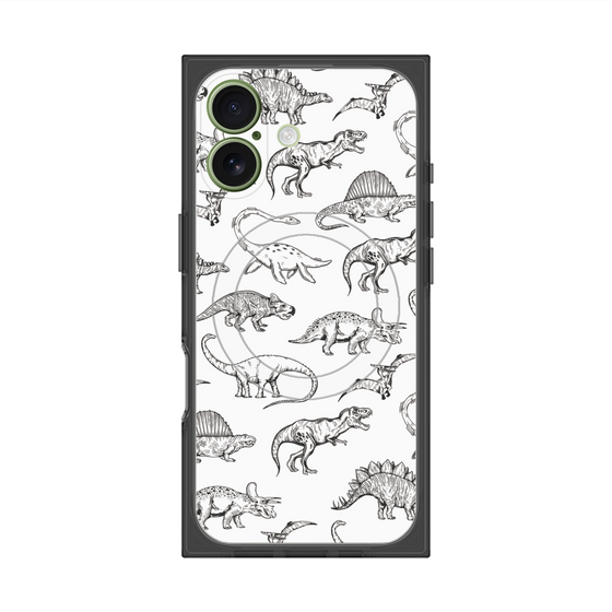 プレミアムスクエアケース with MagSafe［ Dinosaurs No.2 - White ］
