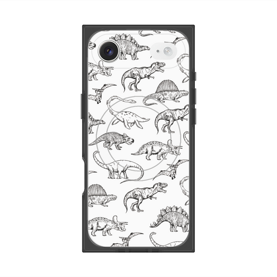 プレミアムスクエアケース with MagSafe［ Dinosaurs No.2 - White ］